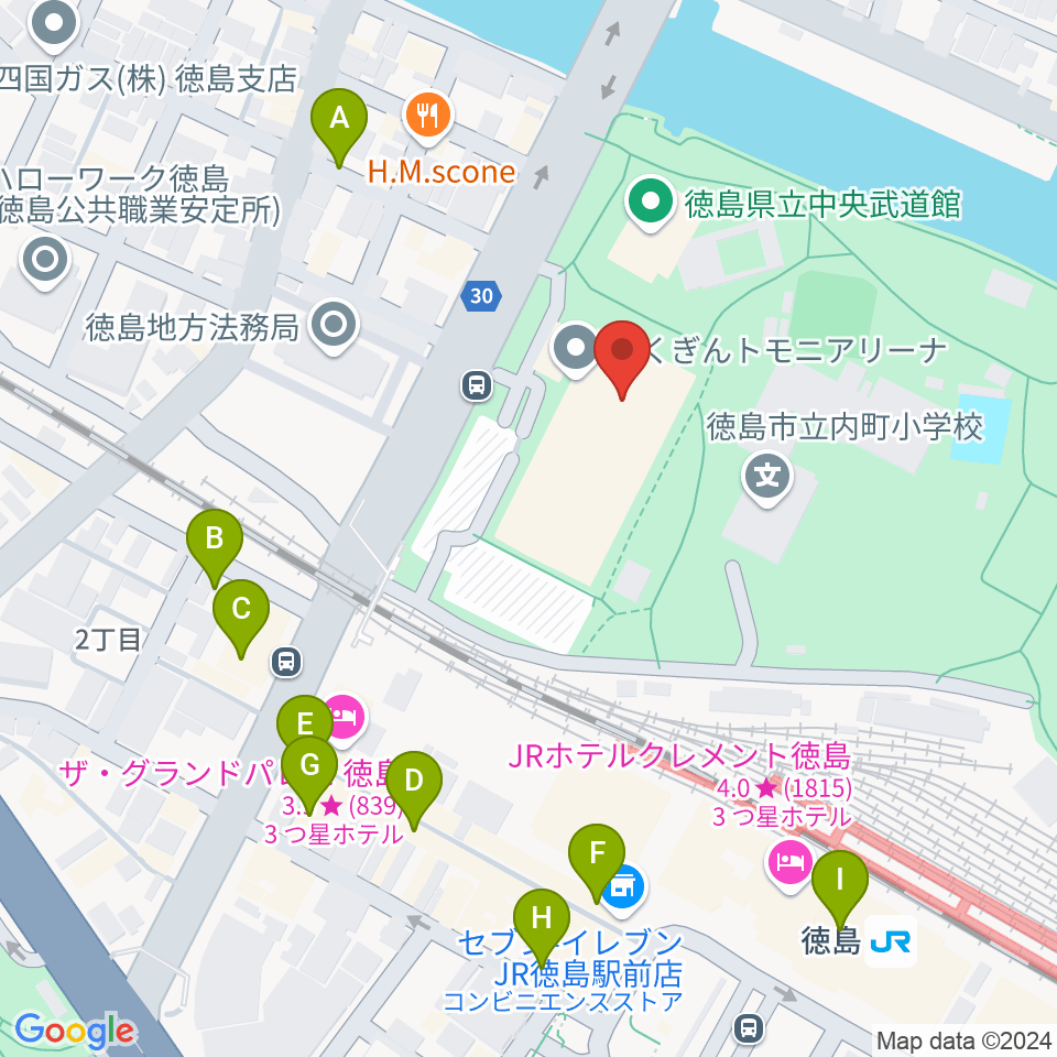 とくぎんトモニアリーナ 徳島市立体育館周辺のカフェ一覧地図