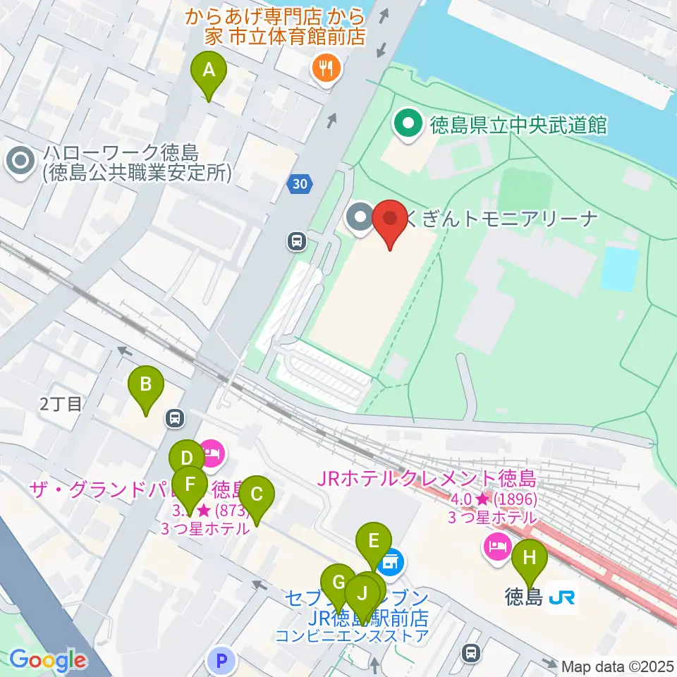 とくぎんトモニアリーナ周辺のカフェ一覧地図