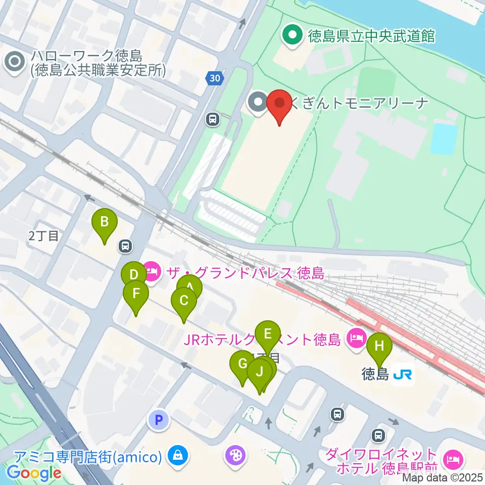 とくぎんトモニアリーナ周辺のカフェ一覧地図