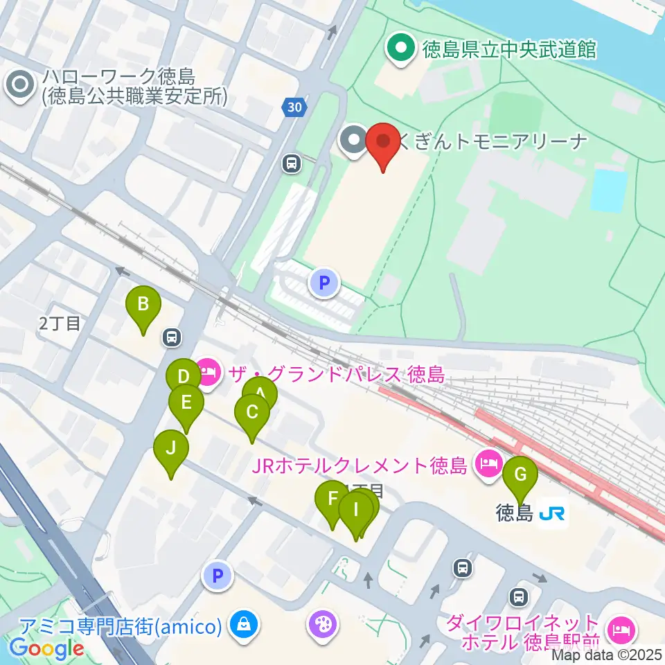 とくぎんトモニアリーナ周辺のカフェ一覧地図