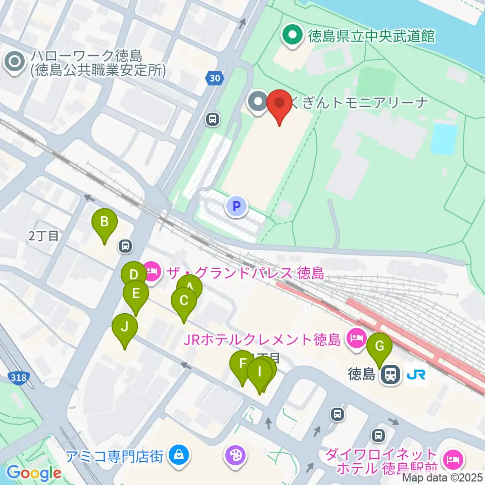 とくぎんトモニアリーナ周辺のカフェ一覧地図