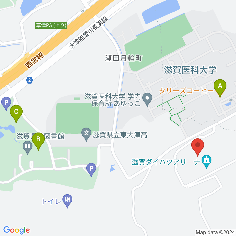 滋賀ダイハツアリーナ周辺のカフェ一覧地図