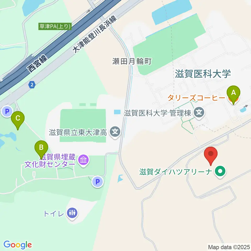 滋賀ダイハツアリーナ周辺のカフェ一覧地図