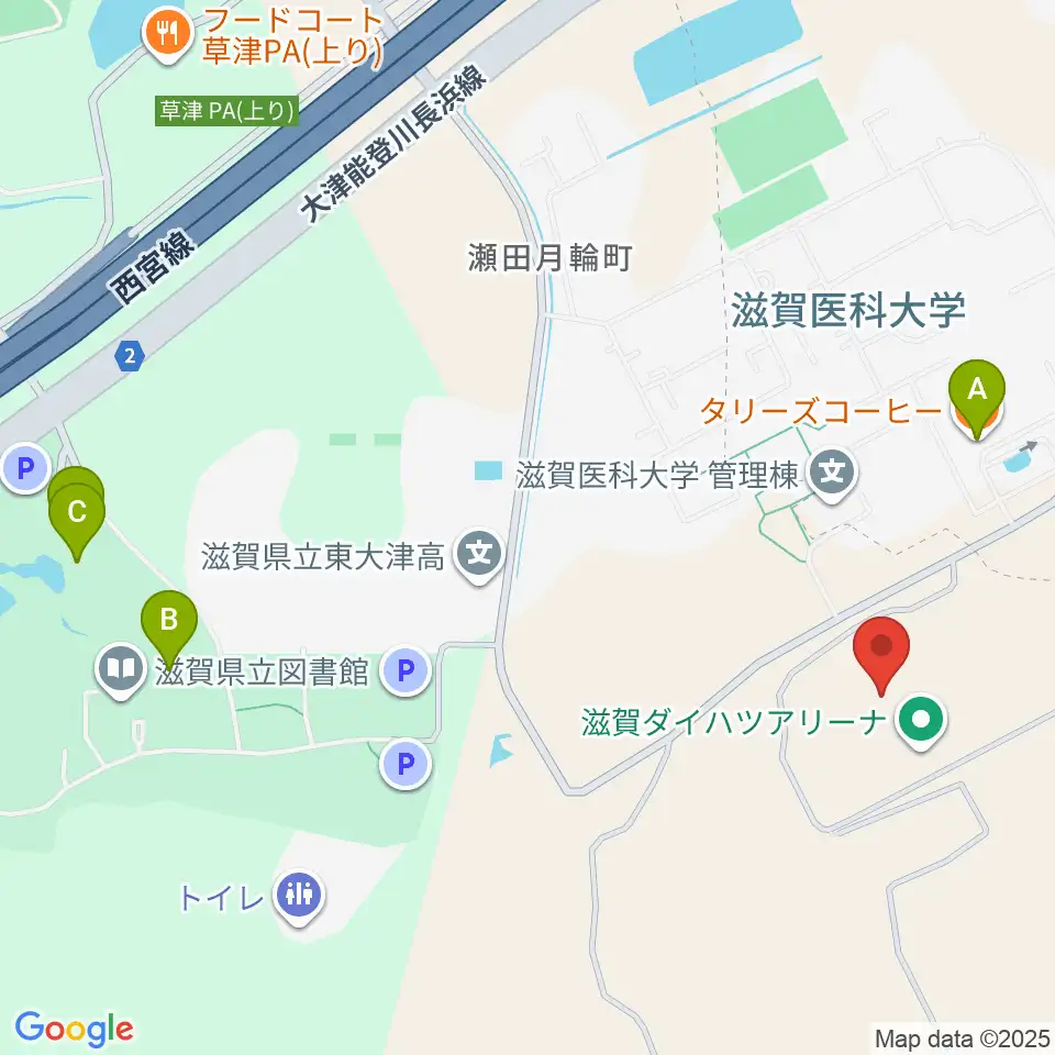 滋賀ダイハツアリーナ周辺のカフェ一覧地図