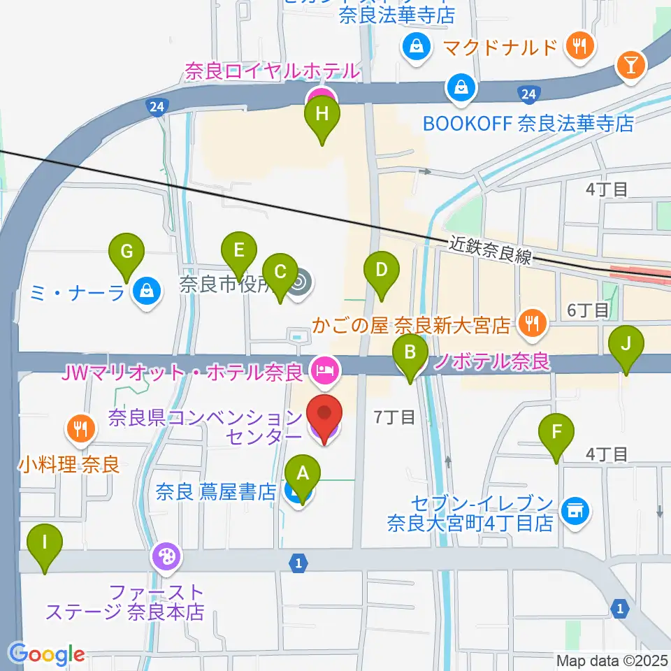 奈良県コンベンションセンター周辺のカフェ一覧地図