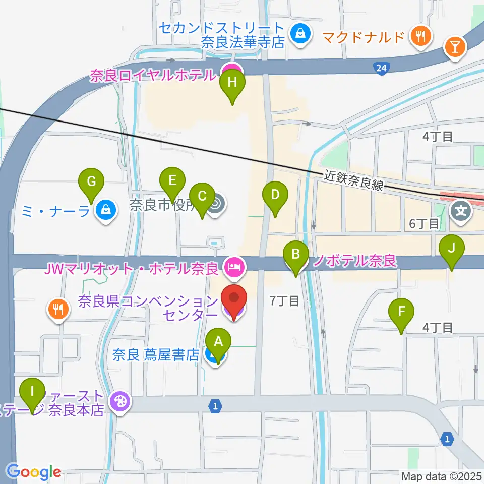 奈良県コンベンションセンター周辺のカフェ一覧地図