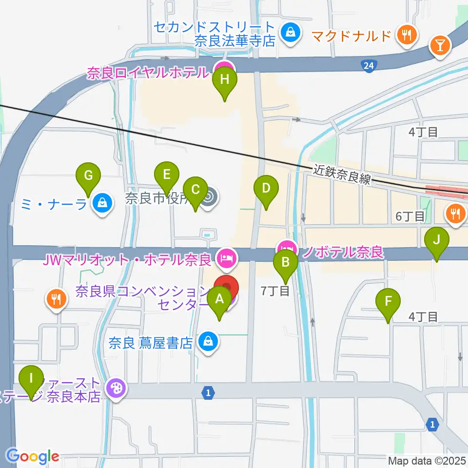奈良県コンベンションセンター周辺のカフェ一覧地図