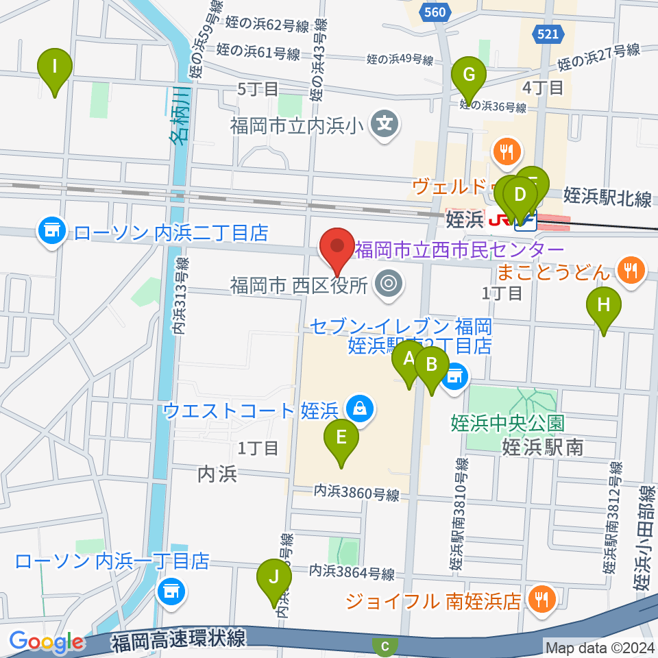 福岡市立西市民センター周辺のカフェ一覧地図