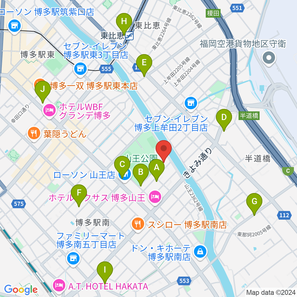 福岡市立博多市民センター周辺のカフェ一覧地図