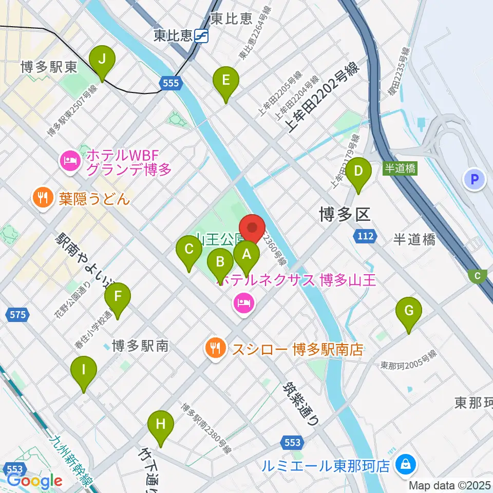 福岡市立博多市民センター周辺のカフェ一覧地図