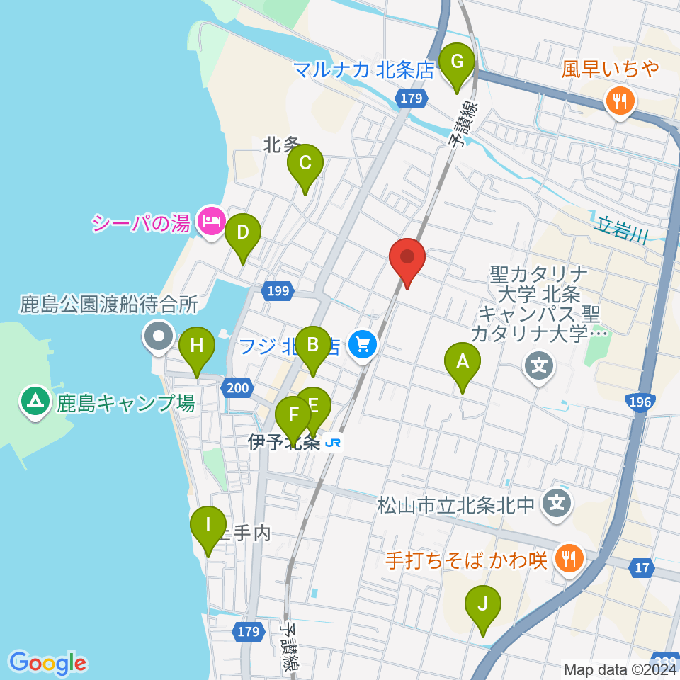 松山市北条市民会館周辺のカフェ一覧地図