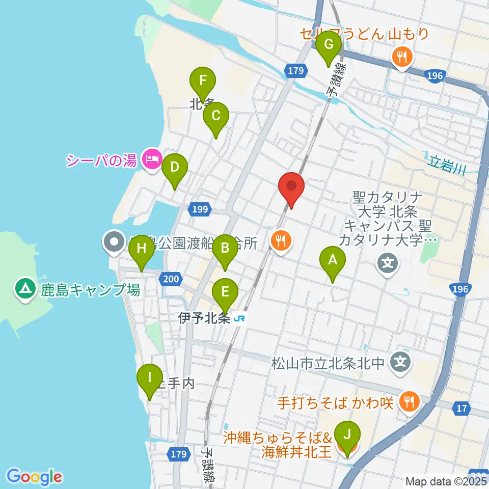 松山市北条市民会館周辺のカフェ一覧地図