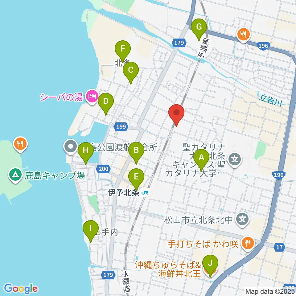 松山市北条市民会館周辺のカフェ一覧地図