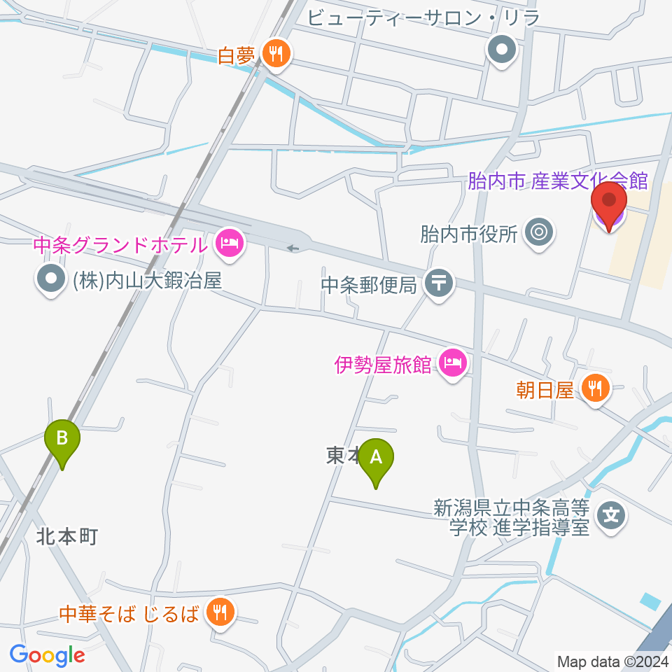 胎内市産業文化会館周辺のカフェ一覧地図