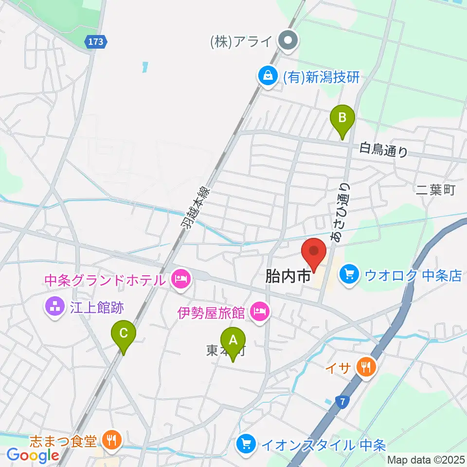 胎内市産業文化会館周辺のカフェ一覧地図