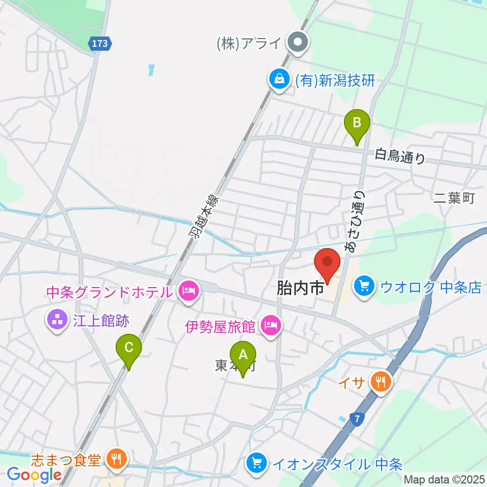 胎内市産業文化会館周辺のカフェ一覧地図
