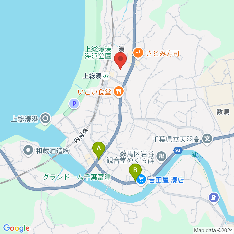 富津市民会館周辺のカフェ一覧地図