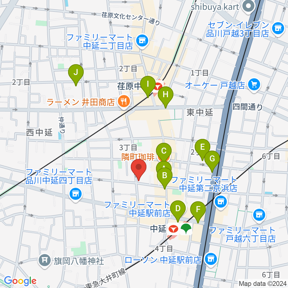 中延アイランドスタジオ周辺のカフェ一覧地図