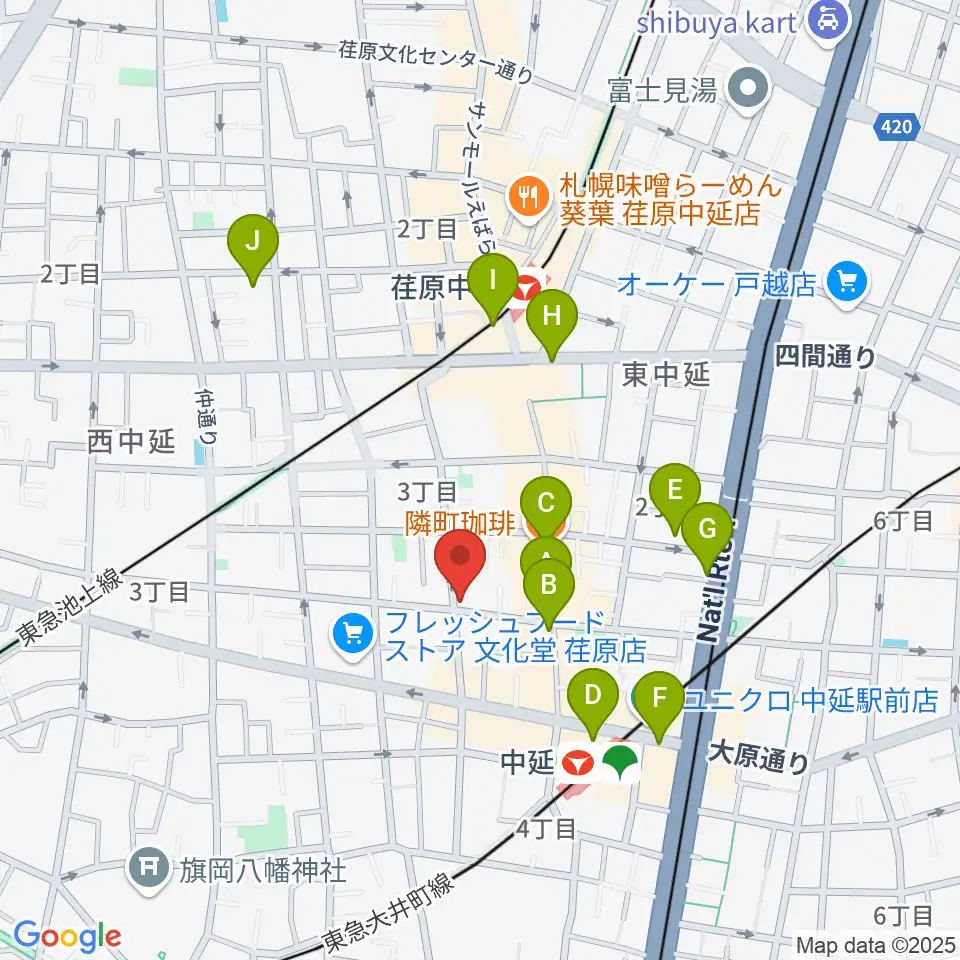 中延アイランドスタジオ周辺のカフェ一覧地図