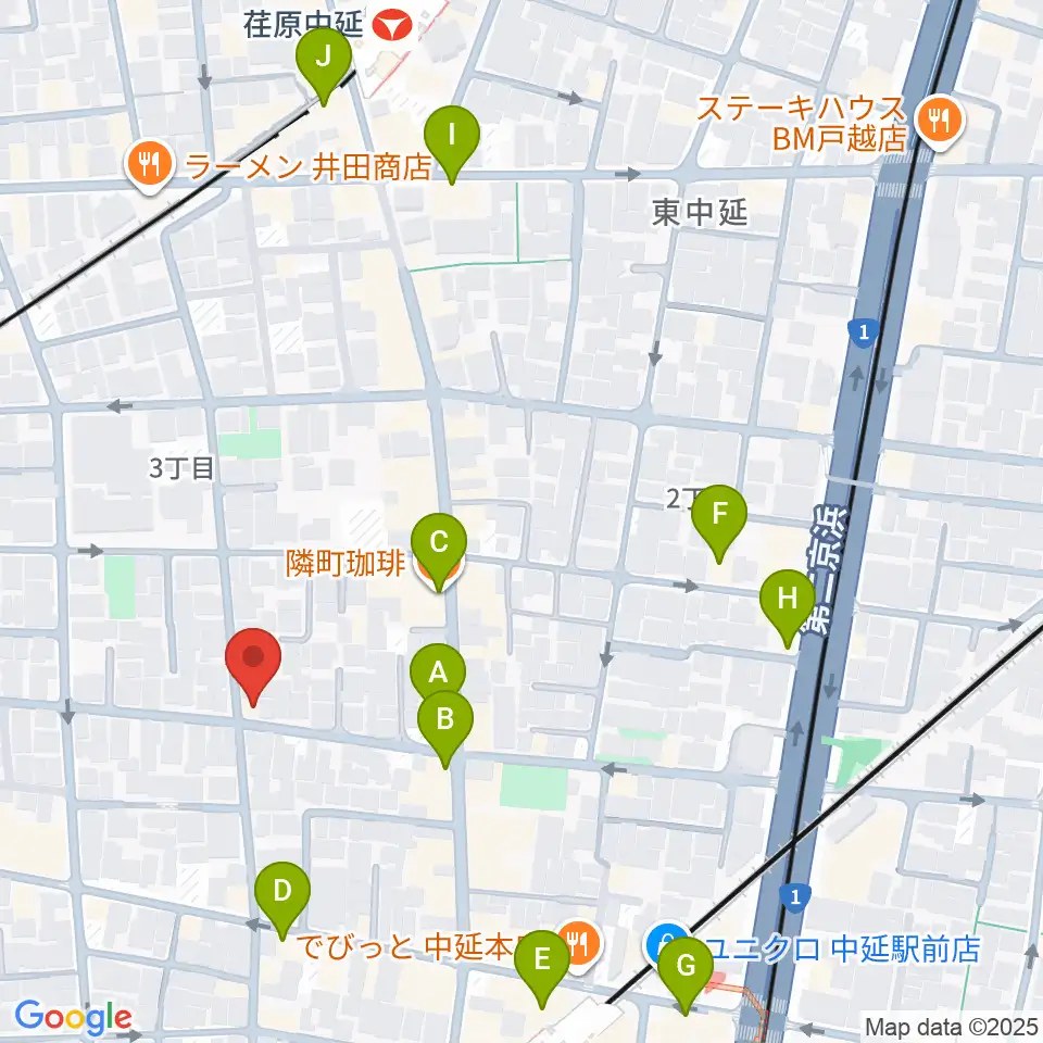 中延アイランドスタジオ周辺のカフェ一覧地図