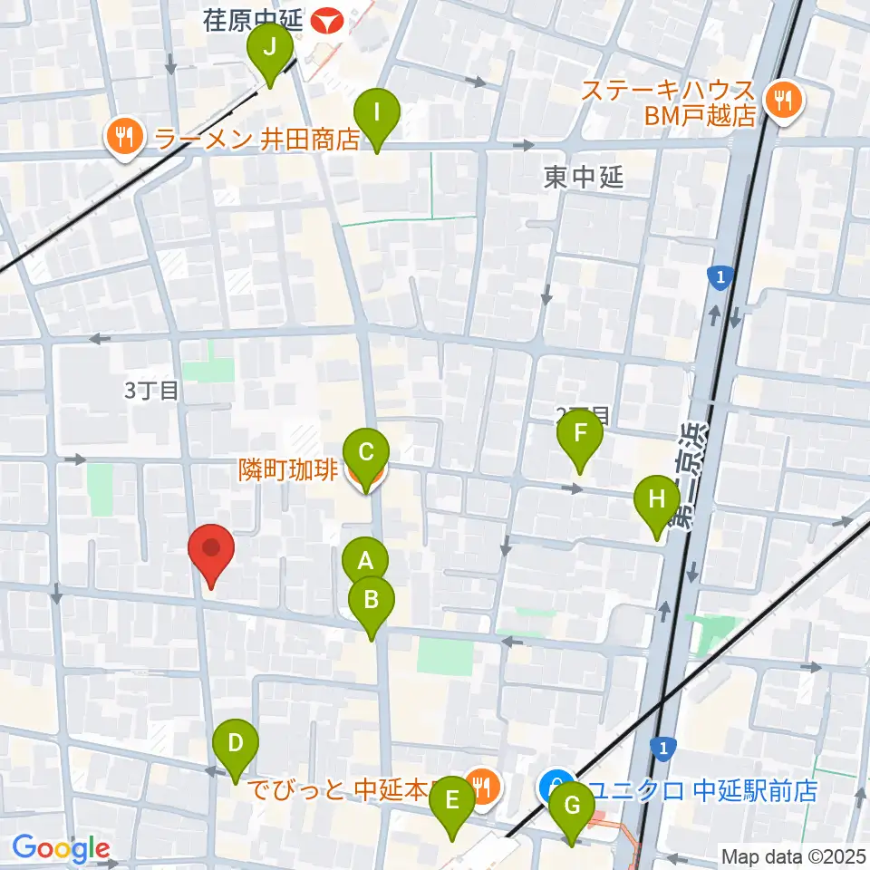 中延アイランドスタジオ周辺のカフェ一覧地図