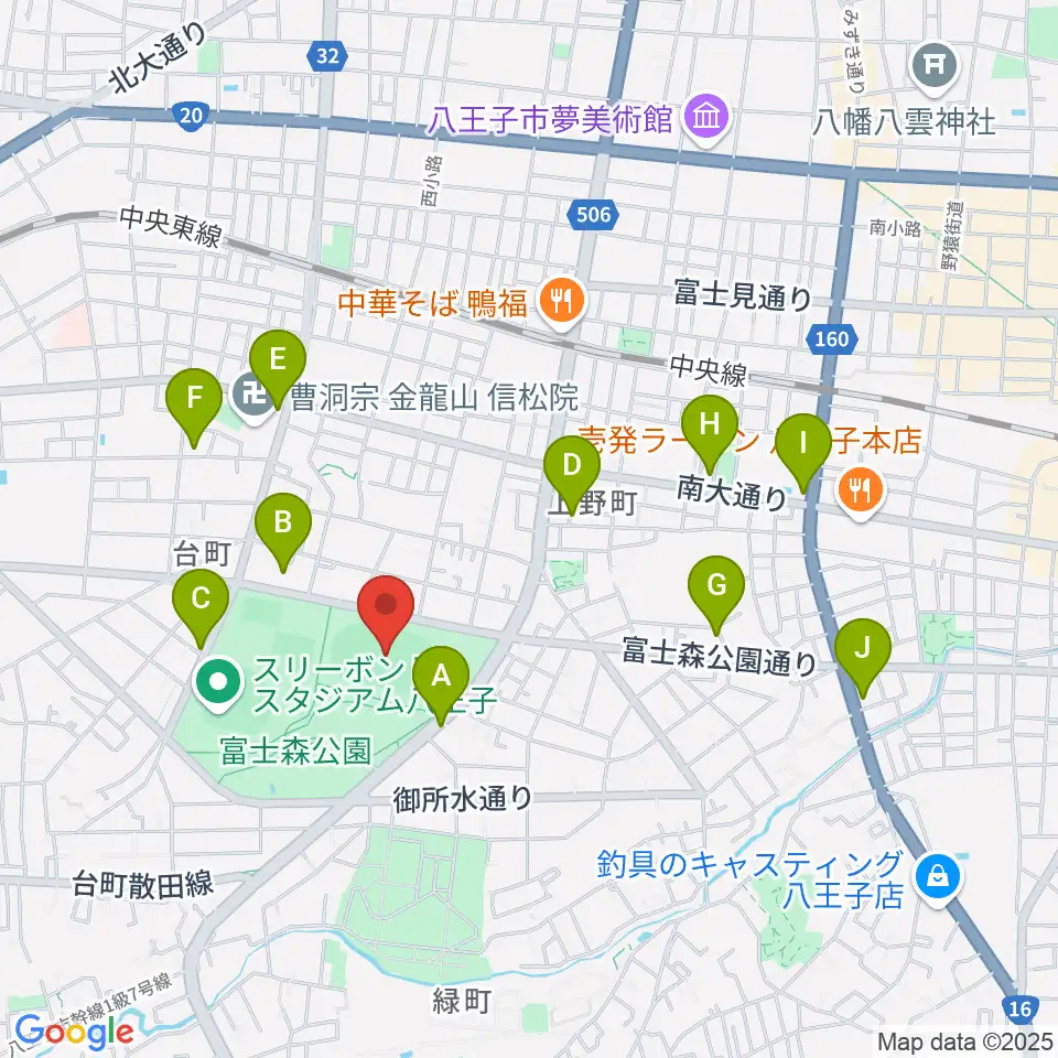 東京フットボールセンター八王子富士森競技場周辺のカフェ一覧地図