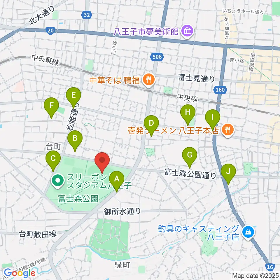 東京フットボールセンター八王子富士森競技場周辺のカフェ一覧地図