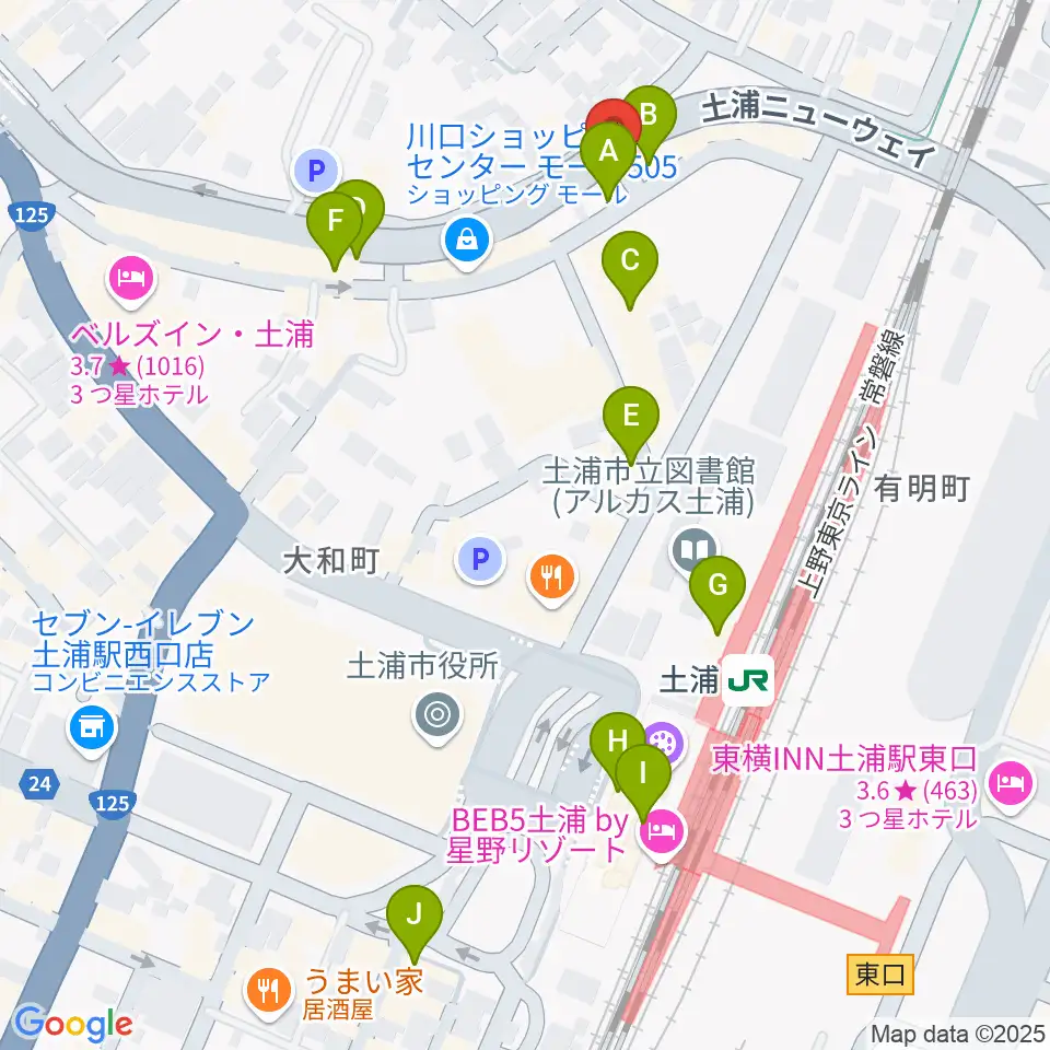 土浦VBOX周辺のカフェ一覧地図