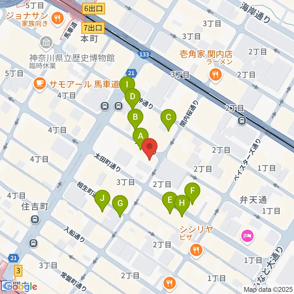 ホムラサウンド横浜スタジオ周辺のカフェ一覧地図