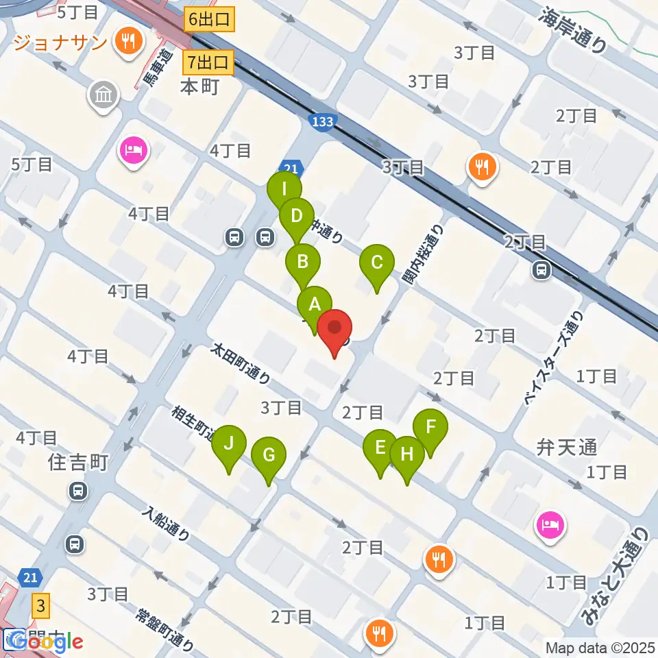 ホムラサウンド横浜スタジオ周辺のカフェ一覧地図