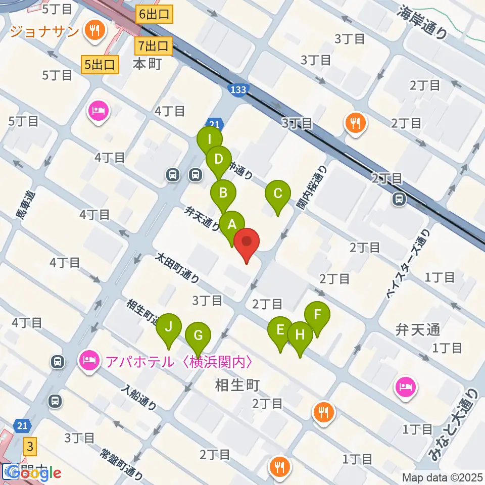 ホムラサウンド横浜スタジオ周辺のカフェ一覧地図