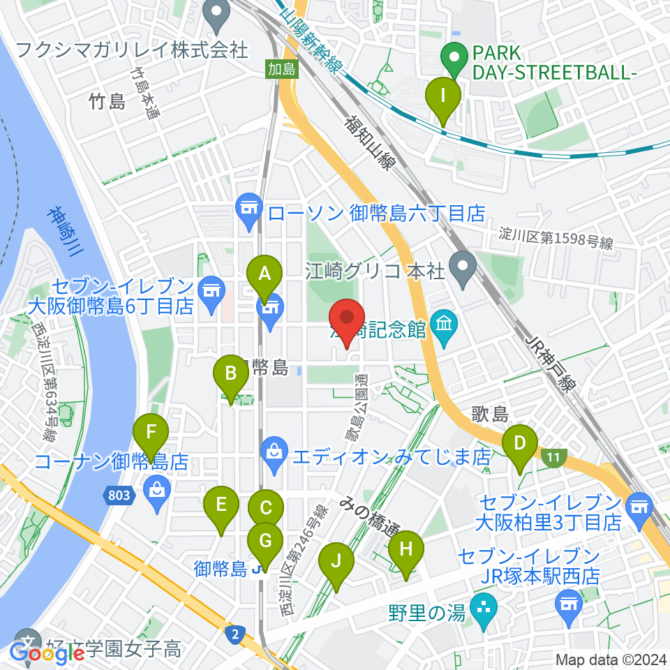 近藤技研工業 西淀川区民ホール周辺のカフェ一覧地図