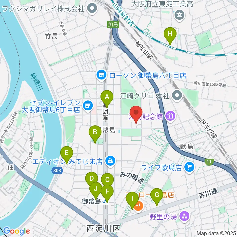 近藤技研工業 西淀川区民ホール周辺のカフェ一覧地図