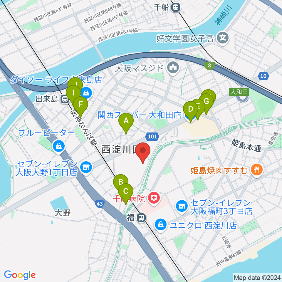 西淀川区民会館（エルモ西淀川）周辺のカフェ一覧地図