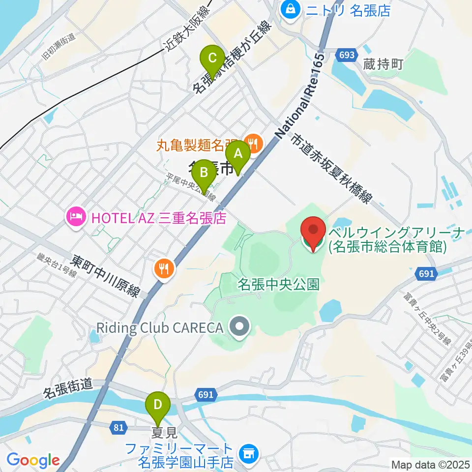 ベルウイングアリーナ周辺のカフェ一覧地図