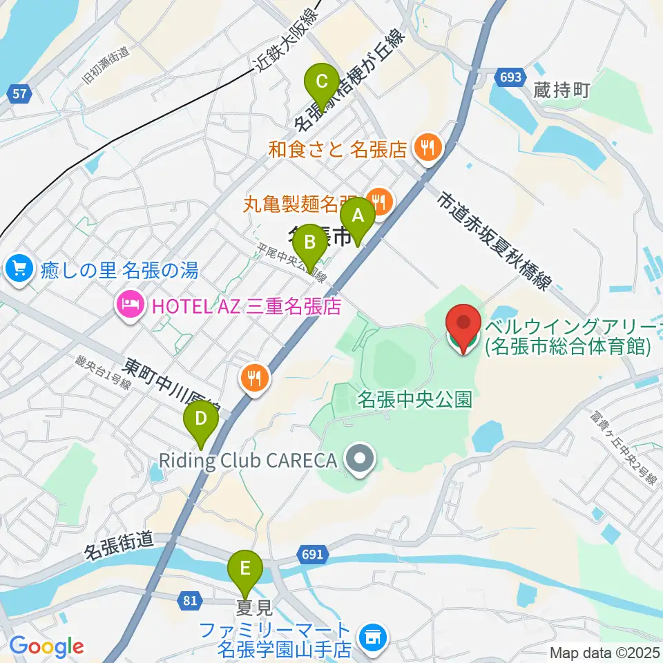 ベルウイングアリーナ周辺のカフェ一覧地図