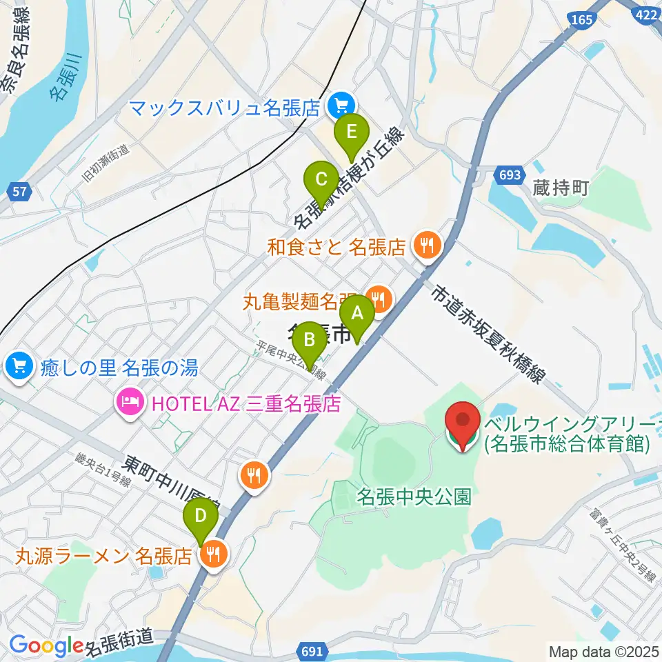 ベルウイングアリーナ周辺のカフェ一覧地図