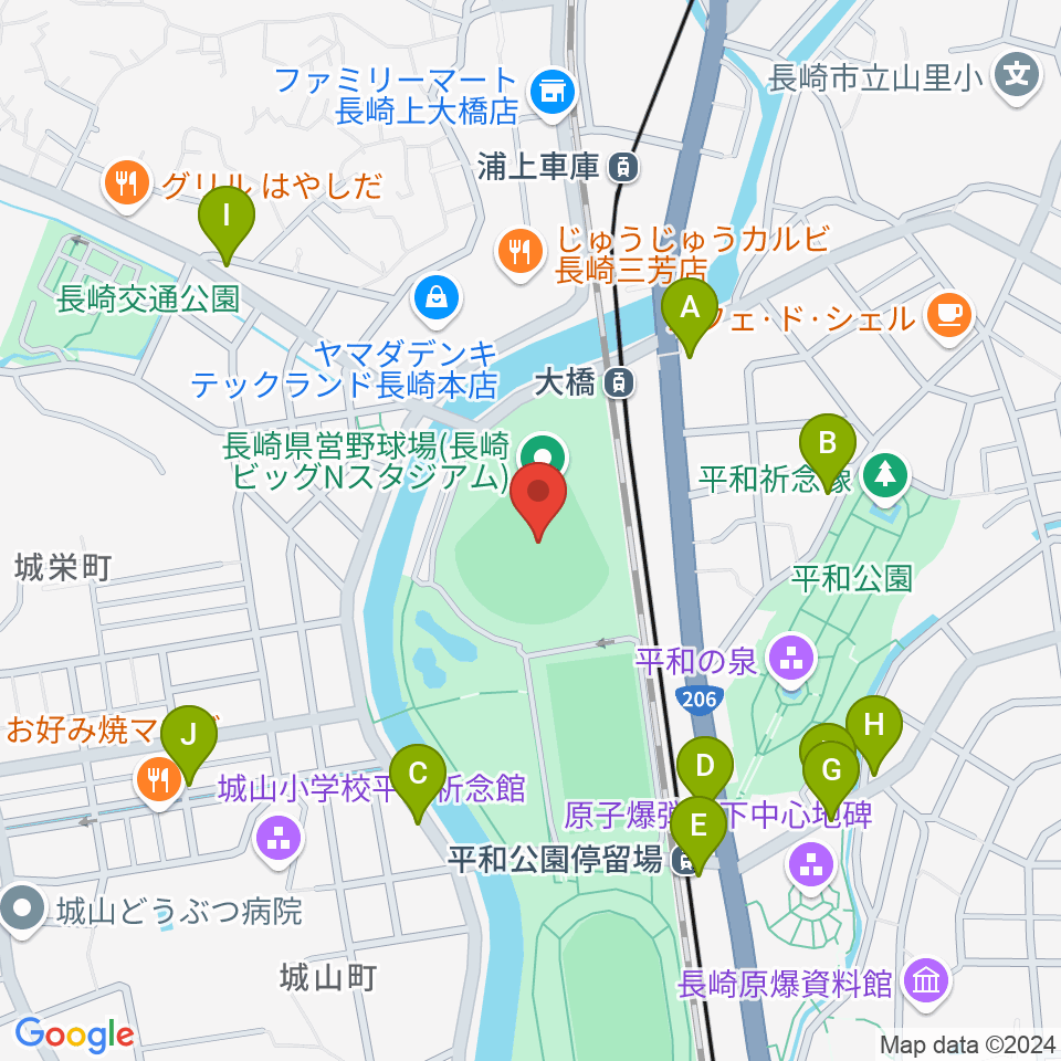 長崎ビッグNスタジアム 長崎県営野球場周辺のカフェ一覧地図