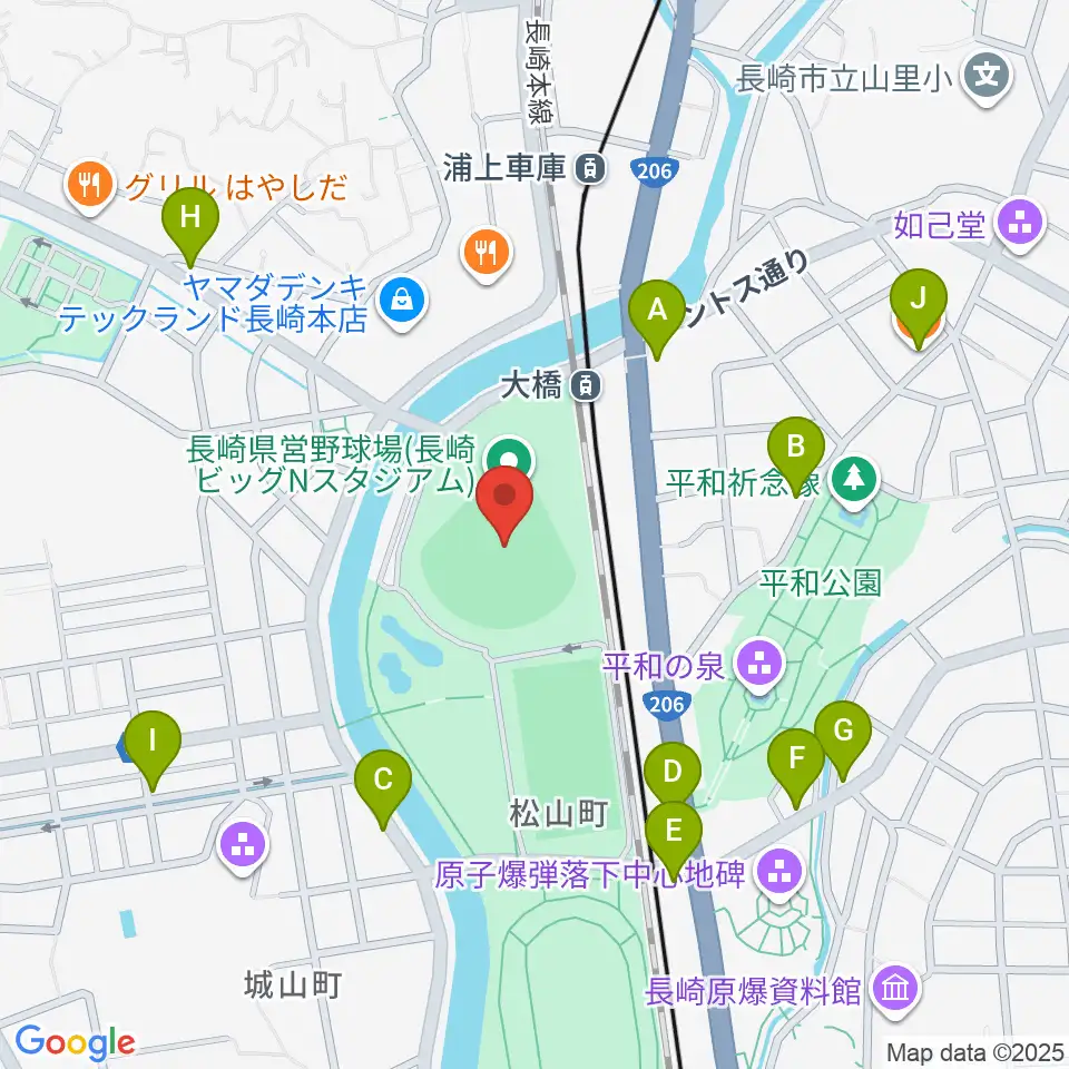 長崎ビッグNスタジアム 長崎県営野球場周辺のカフェ一覧地図