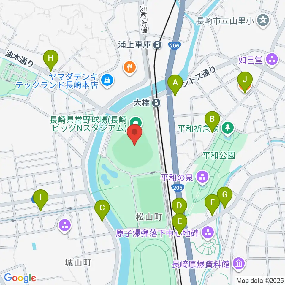 長崎ビッグNスタジアム 長崎県営野球場周辺のカフェ一覧地図