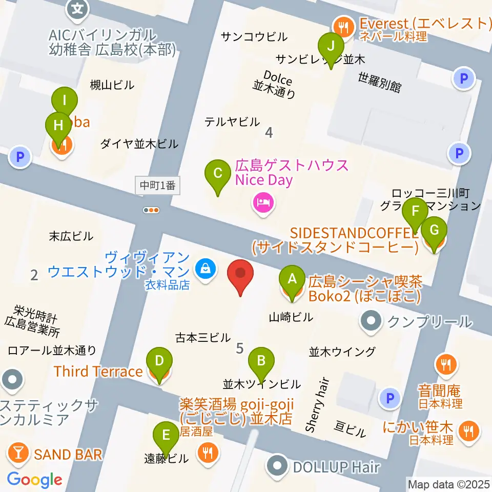 広島STUDIO25周辺のカフェ一覧地図