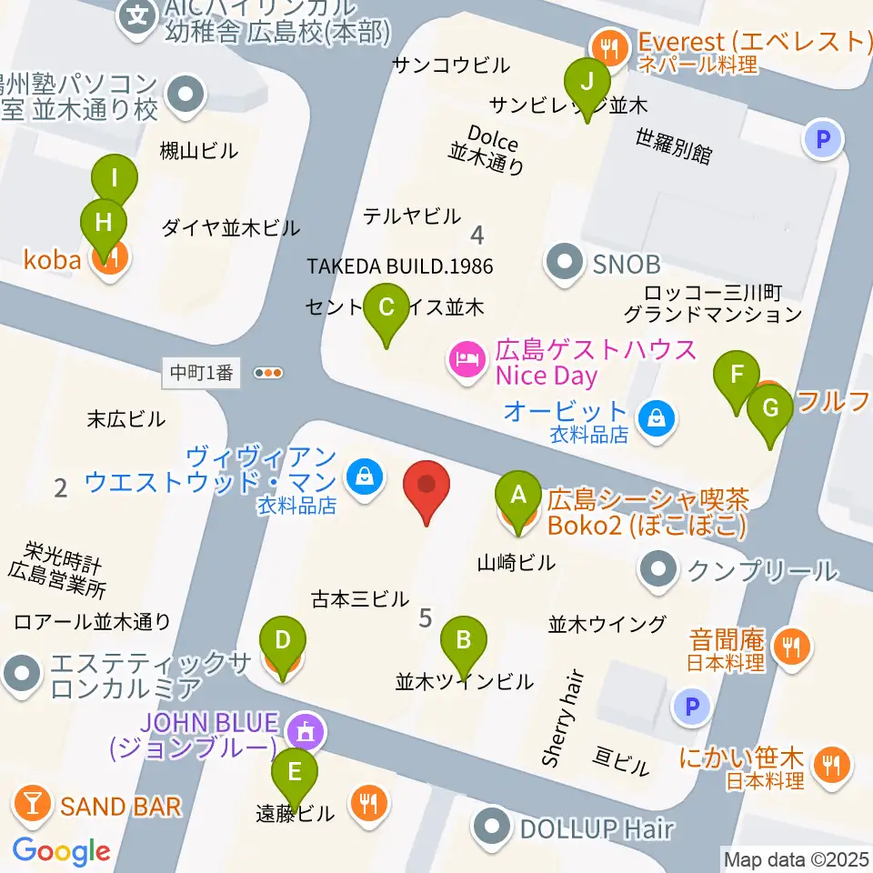 広島STUDIO25周辺のカフェ一覧地図