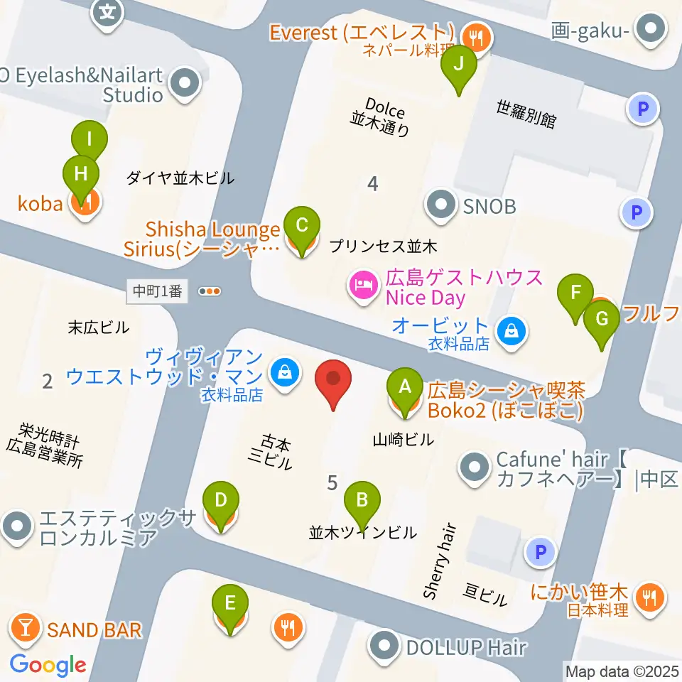広島STUDIO25周辺のカフェ一覧地図