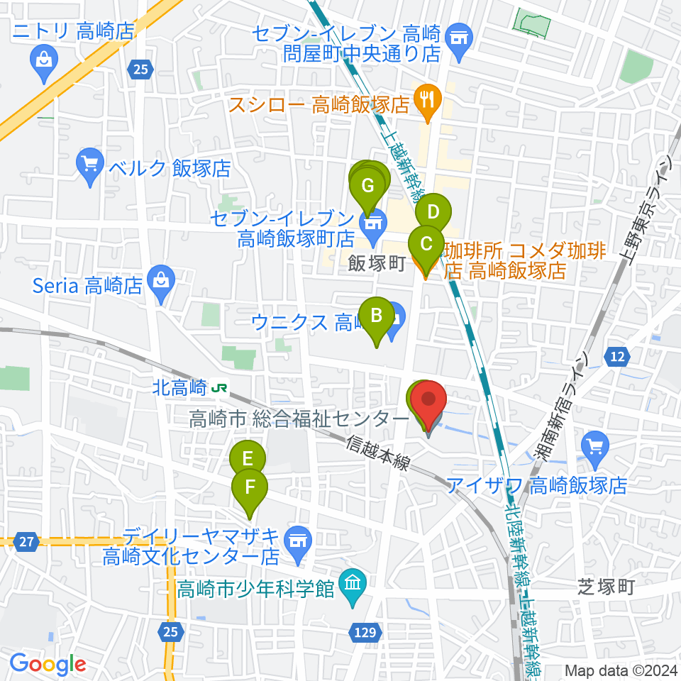 高崎市総合福祉センター周辺のカフェ一覧地図