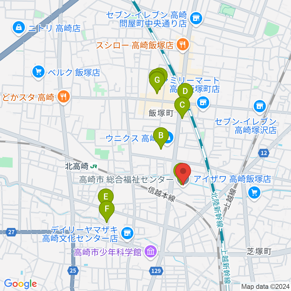 高崎市総合福祉センター周辺のカフェ一覧地図