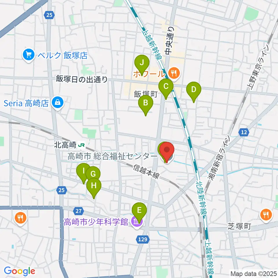 高崎市総合福祉センター周辺のカフェ一覧地図