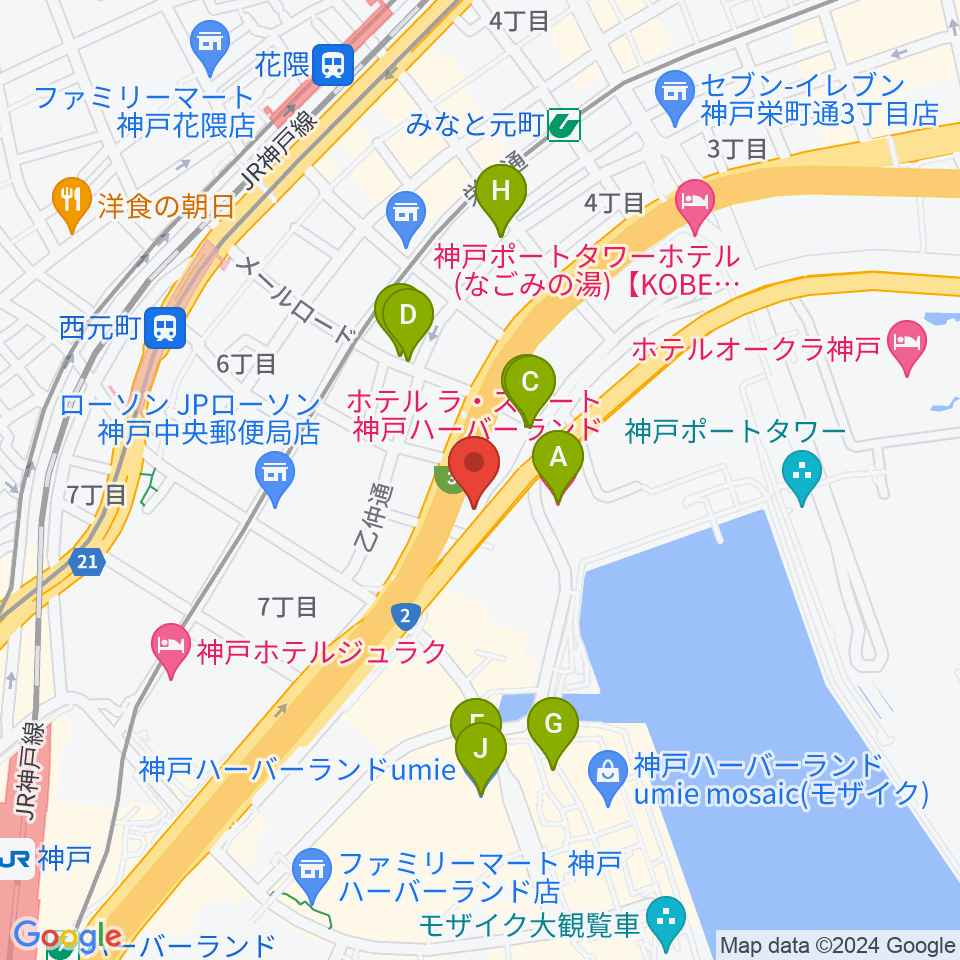 Ｗメリケン波止場周辺のカフェ一覧地図