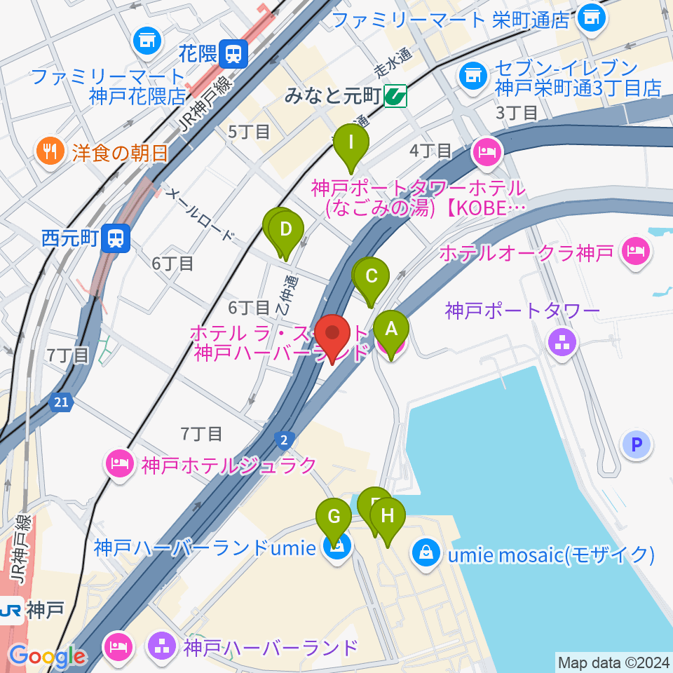 Ｗメリケン波止場周辺のカフェ一覧地図