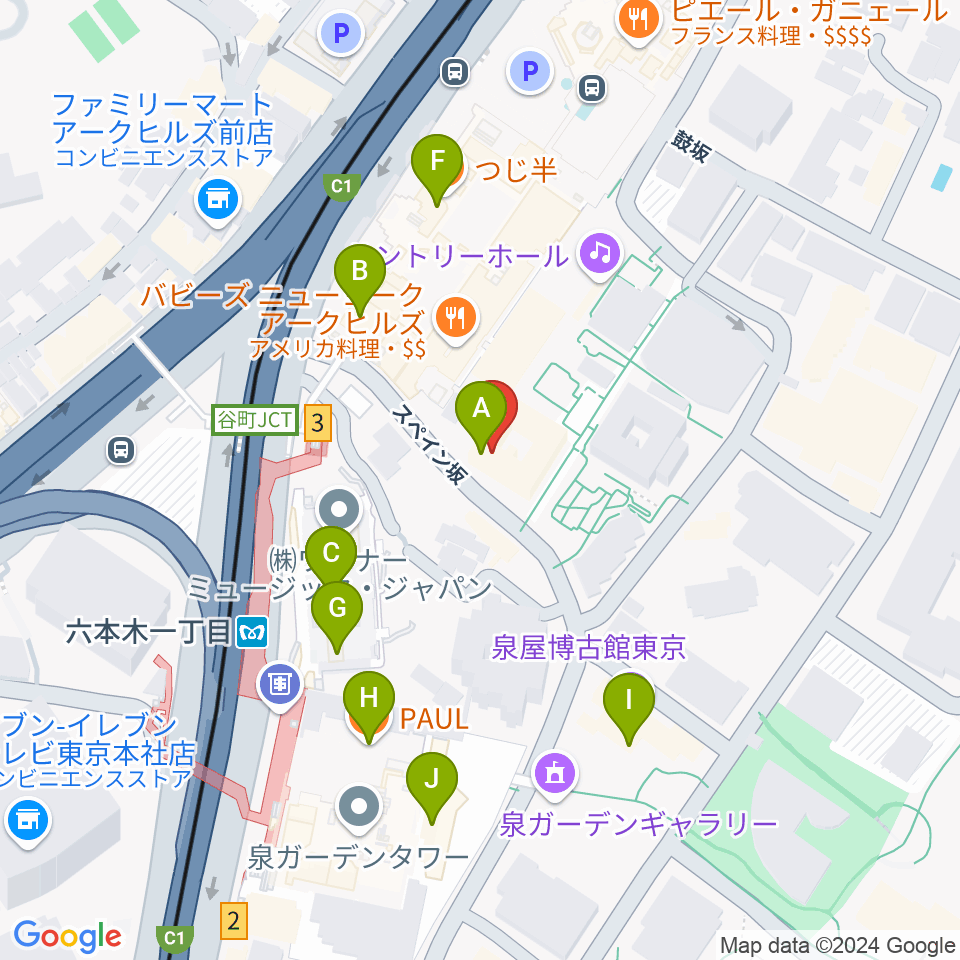 六本木アークヒルズカフェ周辺のカフェ一覧地図