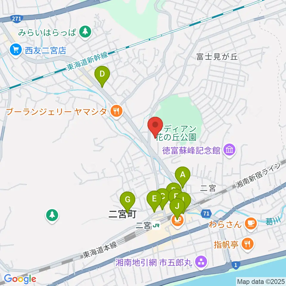 二宮町生涯学習センターラディアン周辺のカフェ一覧地図